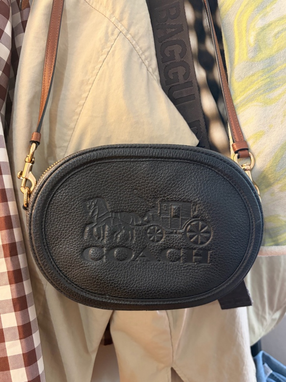 Coach Black Pebbled Leather Oval Crossbody with Gold Hardware